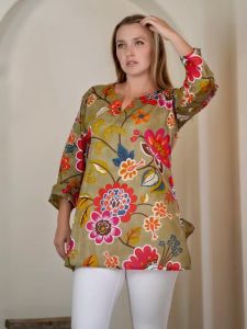 Green Flower Print Tunic