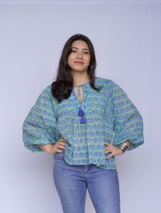 Meadow Block Print Peasant Top