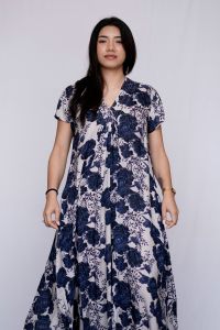 Indigo Garden Maxi Dress - Navy/Beige