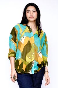 Mod Jungle Button-Up - Turq-olive