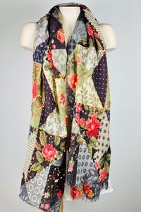 Floral Polka Mix Print Embroidered Scarf