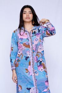 Sky Blossom Shirt Dress - Peri/Pink