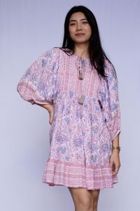 Wildflower Block Print Dress - BLUE-MAUVE