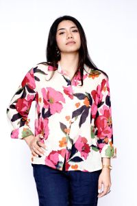 Cottage Rose Button-Up - White/Fusha