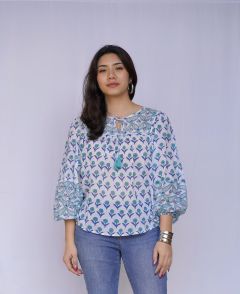 Aqua Bloom Peasant Top